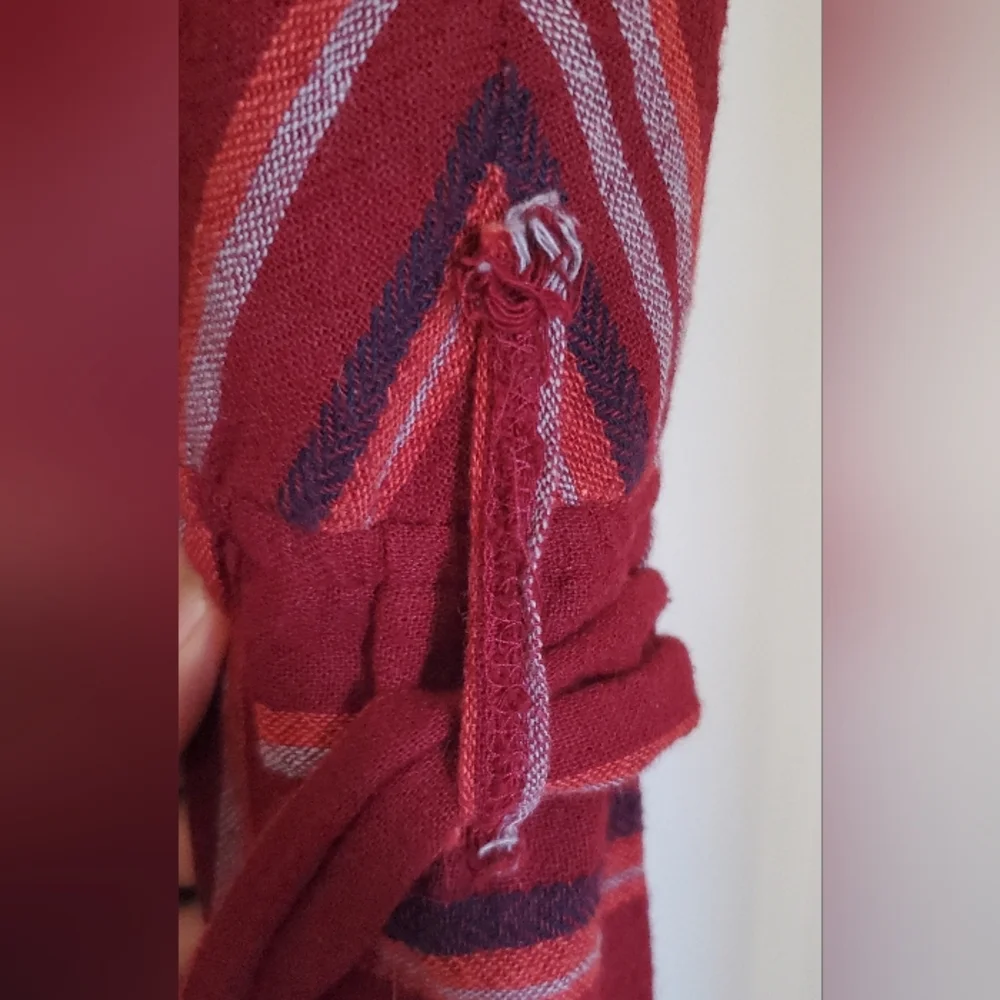 🌹🌺 Indigo Rein Red Maroon Striped Halter Linen Jumpsuit - Picture 3 of 3